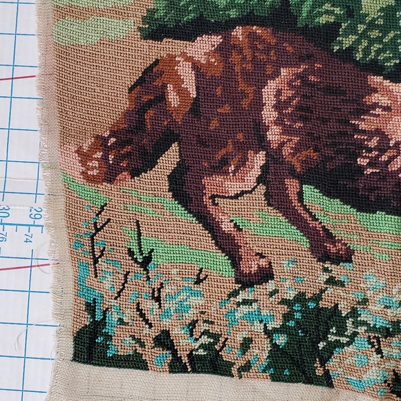 Coyote Dog Duck Embroidered Tapestry Piece 22x18 Handmade Cottagecore Rectangle - Picture 2 of 5
